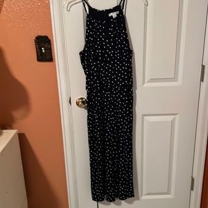 Blue w/white polka dots- sleeveless short jumpsuit - Pockets!